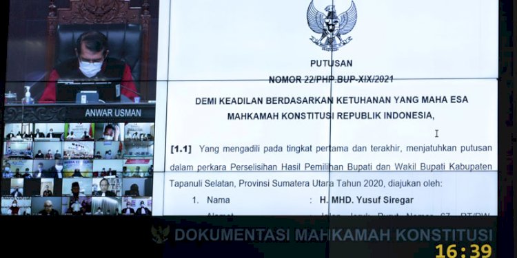 Tangkapan layar sidang gugatan Pilkada Tapsel di Mahkamah Konstitusi