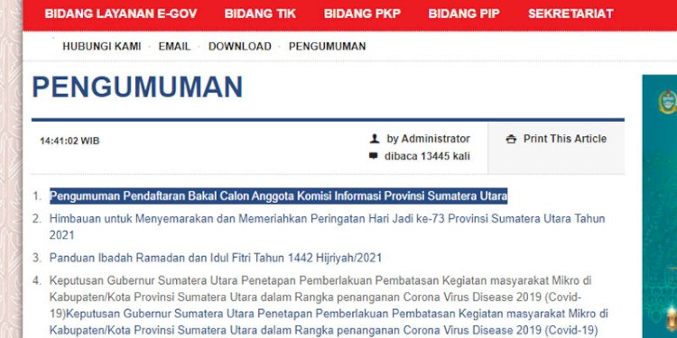 Tangkapan layar pengumuman pendaftaran calon anggota KI Sumut/Repro