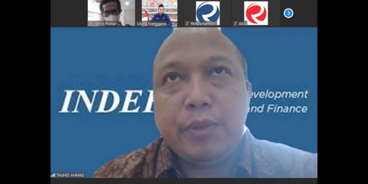 Direktur Eksekutif INDEF Tauhid Ahmad pada diskusi virtual dengan RMOL/repro