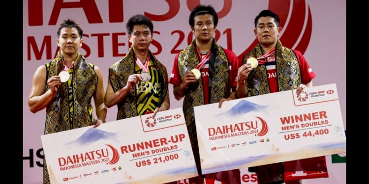 Minions dan Hoki/Yugo usai partai final Indonesia Master 2021/Net