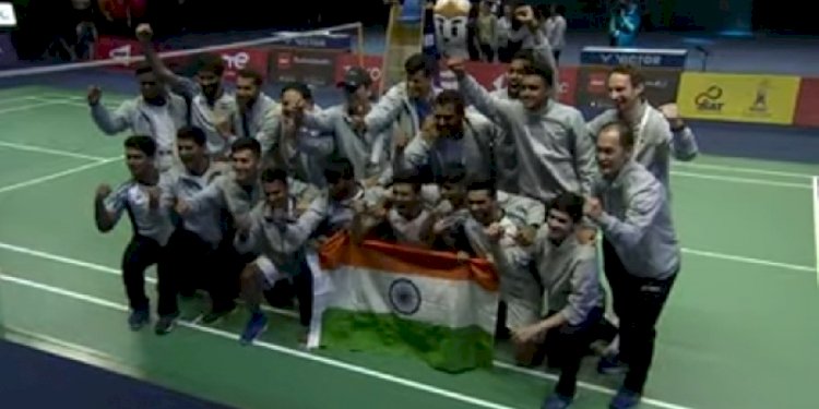 Tim Thomsa India meluapkan kegembiraan usai Juara Thomas Cup 2022/Net