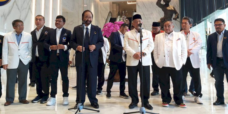 Ketum Nasdem Surya Paloh dan Presiden PKS Ahmad Syaikhu usai pertemuan di Nasdem Tower, Jakarta Pusat, Rabu (22/6)/RMOL