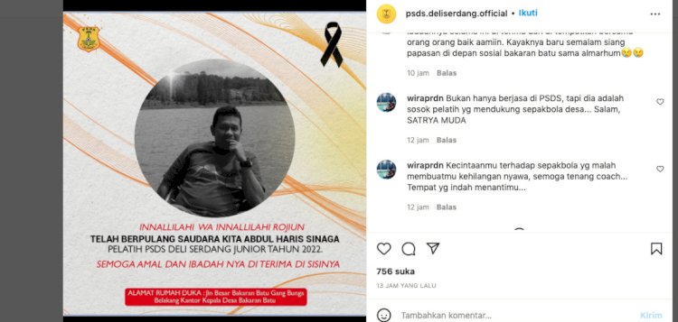 Media sosial PSDS dibanjiri ungkapan bela sungkawa meninggalnya Abdul Haris Sinaga/repro