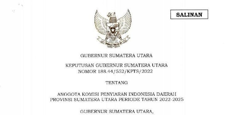 Tangkapan layar SK Gubenur tentang Anggota KPID Sumut periode 2022-2025/Repro