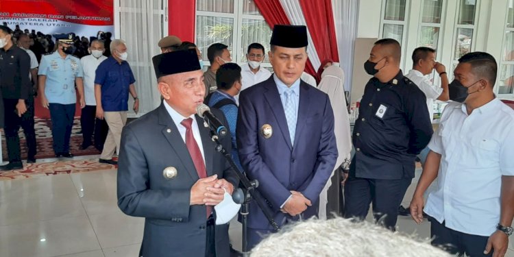Gubernur Sumatera Utara Edy Rahmayadi dan Wakilnya Musa Rajekshah memberikan keterangan/RMOLSumut