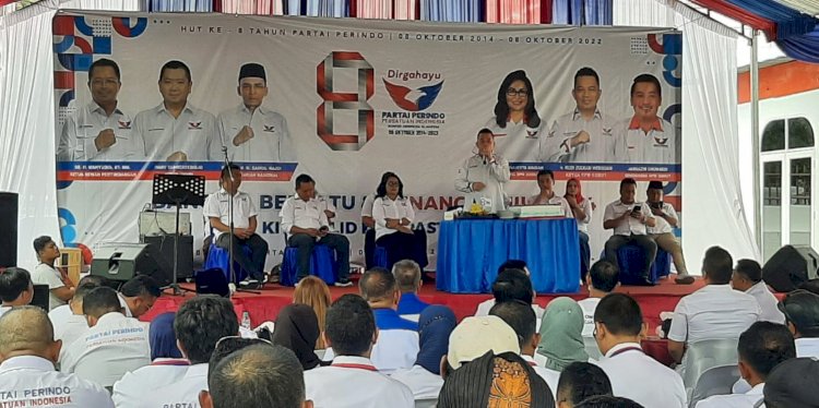 Ketua DPW Perindo Sumut Rudi Zulham Hasibuan berbicara pada perayaan HUT ke 8 Perindo/Ist