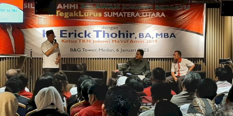 Ketum N4J pada Silaturahmi Relawan Jokowi Bersatu Tegak Lurus Sumatera Utara bersama Erick Thohir di Medan/RMOLSumut