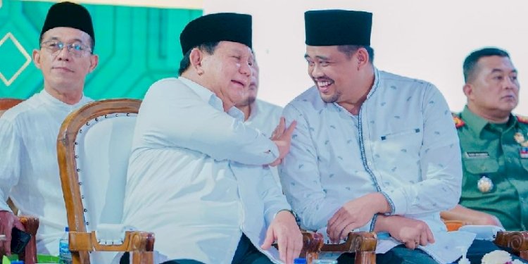 Prabowo Subianto dan Bobby Nasution di acara Dzikir dan Doa 2023 di Medan/Ist