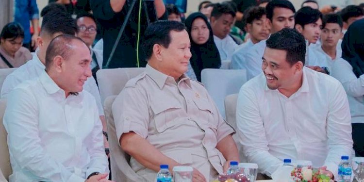 Gubernur Sumut Edy Rahmayadi bersama Prabowo Subianto dan Bobby Nasution/Ist