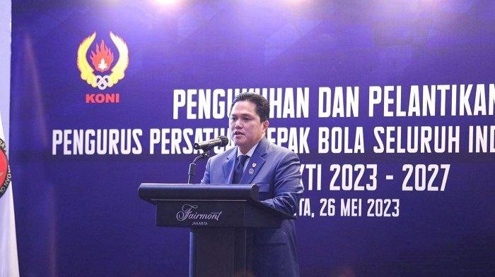 Ketum PSSI, Erick Thohir saat Menyampaikan Kata Sambutan pada Pelantikan Kepengurusan PSSI Periode 2023-2027/Net