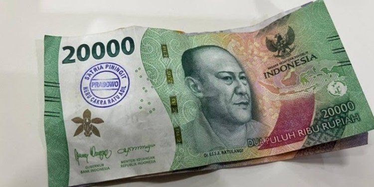 Uang kertas pecahan Rp20ribu berstempel Prabowo Satria Piningit Heru Cakra Ratu Adil/Ist